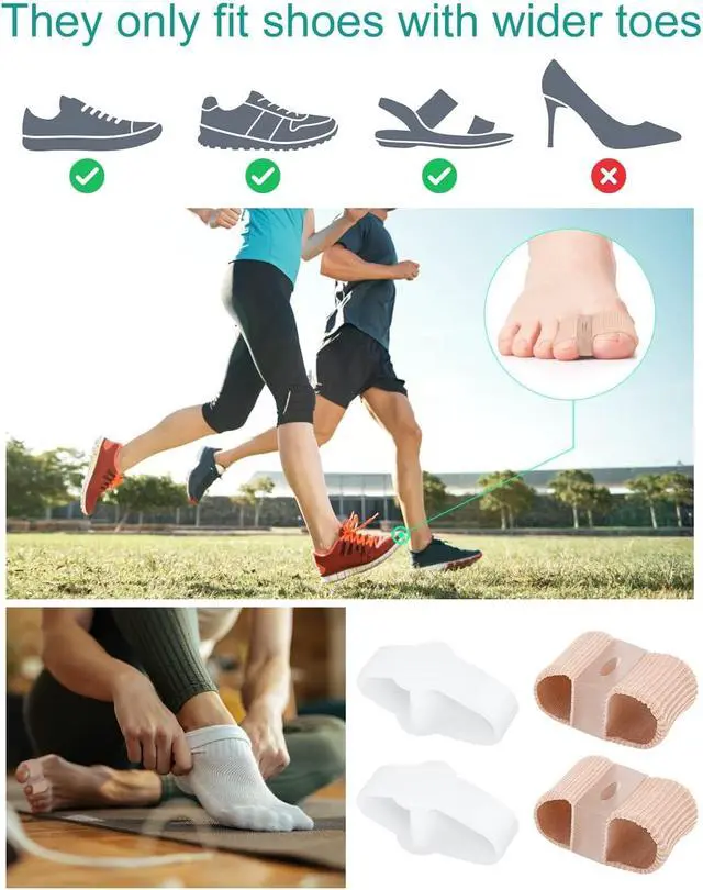Alt view image 6 of 6 - 4Pcs Toe Separators Bunion Corrector for Women Men, Gel Big Toe Spacers with 2 Loops for Feet, Hammer Toe Straightener, Elasticity and Soft (2Nylon+2Gel)