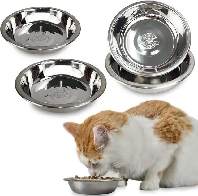 Main image of 4 Pcs Stainless Steel Cat Bowls, 5.5 Inch Whisker Friendly Shallow Cat Food Bowls, Small Metal Pet Dish for Kittens and Indoor Cats, Basic Replacement Plates for Elevated Feeder Stands,Dishwasher Safe