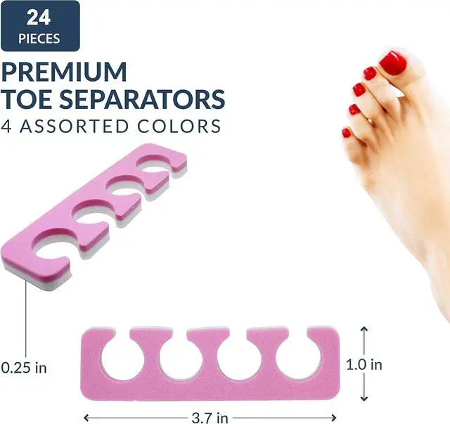 Alt view image 2 of 6 - Toe Separators Set - 24 Pieces Premium Pedicure Tool Kit Super Soft & Durable Two Tone ZMOI
