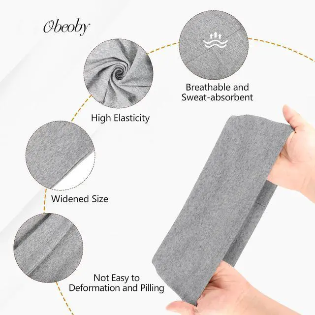 Alt view image 4 of 7 - 6 Pack Wide Cotton Headbands for Women, Non-Slip Workout Yoga Sports | 95% cotton, breathable and sweat absorbing, 9.3 x 4.7 in stretch fit, black white gray, for yoga running gym daily wear