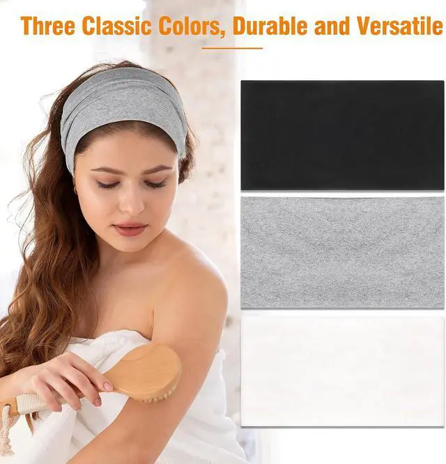 Alt view image 5 of 7 - 6 Pack Wide Cotton Headbands for Women, Non-Slip Workout Yoga Sports | 95% cotton, breathable and sweat absorbing, 9.3 x 4.7 in stretch fit, black white gray, for yoga running gym daily wear