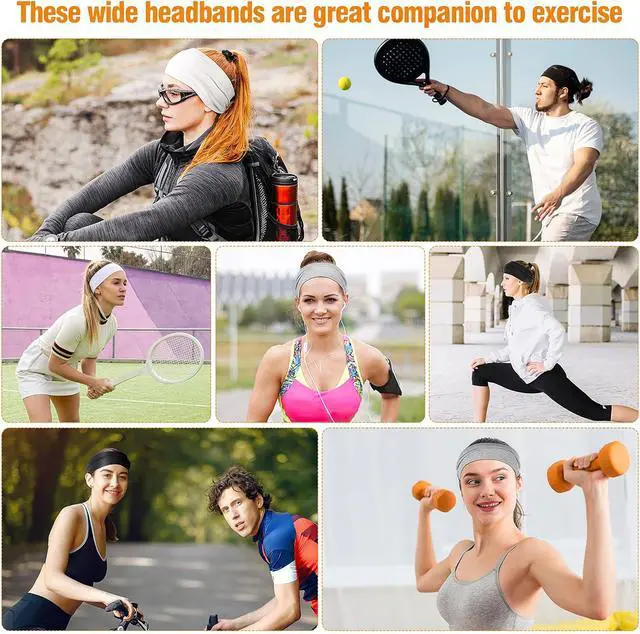 Alt view image 7 of 7 - 6 Pack Wide Cotton Headbands for Women, Non-Slip Workout Yoga Sports | 95% cotton, breathable and sweat absorbing, 9.3 x 4.7 in stretch fit, black white gray, for yoga running gym daily wear