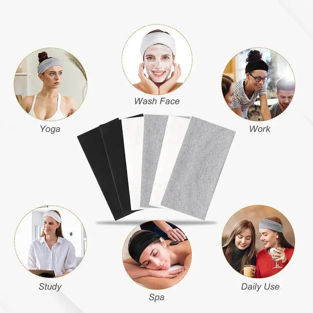 Alt view image 6 of 7 - 6 Pack Wide Cotton Headbands for Women, Non-Slip Workout Yoga Sports | 95% cotton, breathable and sweat absorbing, 9.3 x 4.7 in stretch fit, black white gray, for yoga running gym daily wear