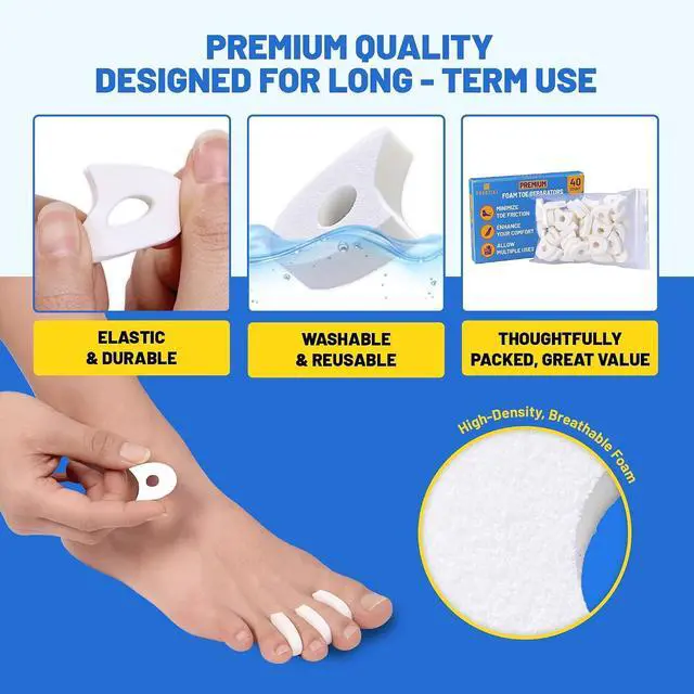 Alt view image 5 of 7 - 40PCS Premium Foam Toe Separators & Toe Cushions, Soft Foam Toe Spacers for Overlapping Toes, Individual Toe Separators, Between Toes Cushion Pads for Women and Men, Toe Dividers, Foot Care