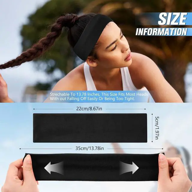 Alt view image 2 of 7 - Hotop 12 Pack Sport Headbands for Women Elastic Soft Fabric Hair Bands Sweatbands for Yoga Gym Running Workouts Daily Use(Black)