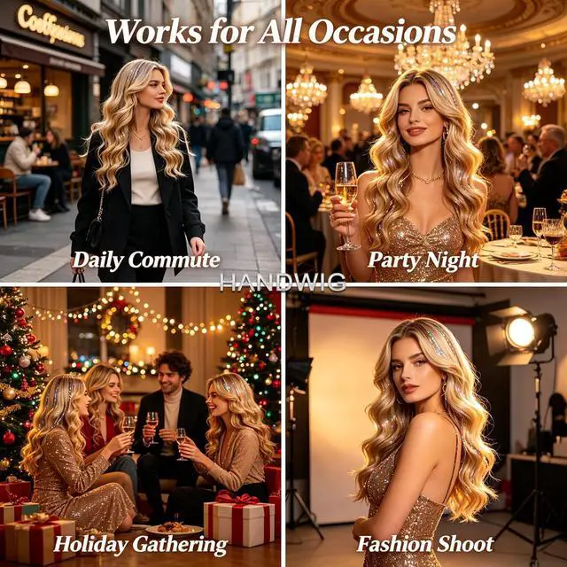 Alt view image 3 of 7 - Chestnut Brown Clip in Hair Tinsel, 24 Inch 75 Strands Heat Resistant Glitter Hair Extensions, 6 Packs Natural Fairy Hair for Women Daily Office Casual Wear
