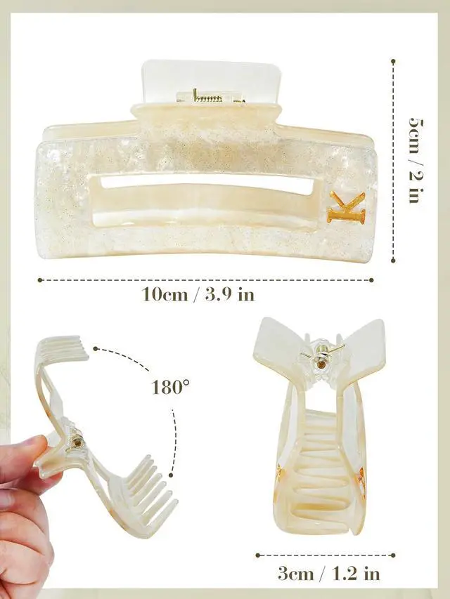 Alt view image 3 of 7 - ACECHA 3.9" Gold Initial Claw Clip for Women Thick Hair, Strong Hold | square acrylic clip, lightweight & sparkly gift for momdaughter, sister, friend, ideal for daily wear wedding party, letter K