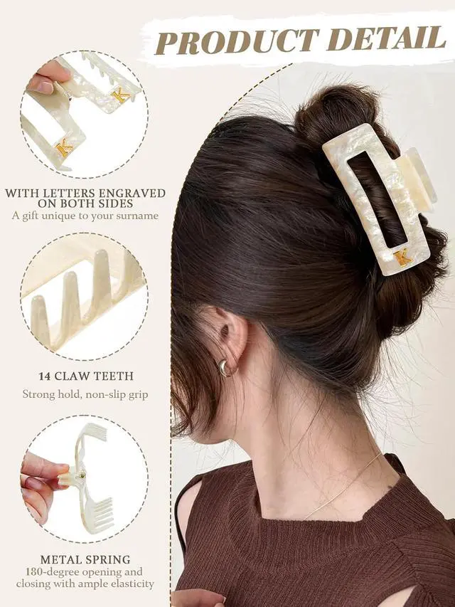 Alt view image 4 of 7 - ACECHA 3.9" Gold Initial Claw Clip for Women Thick Hair, Strong Hold | square acrylic clip, lightweight & sparkly gift for momdaughter, sister, friend, ideal for daily wear wedding party, letter K