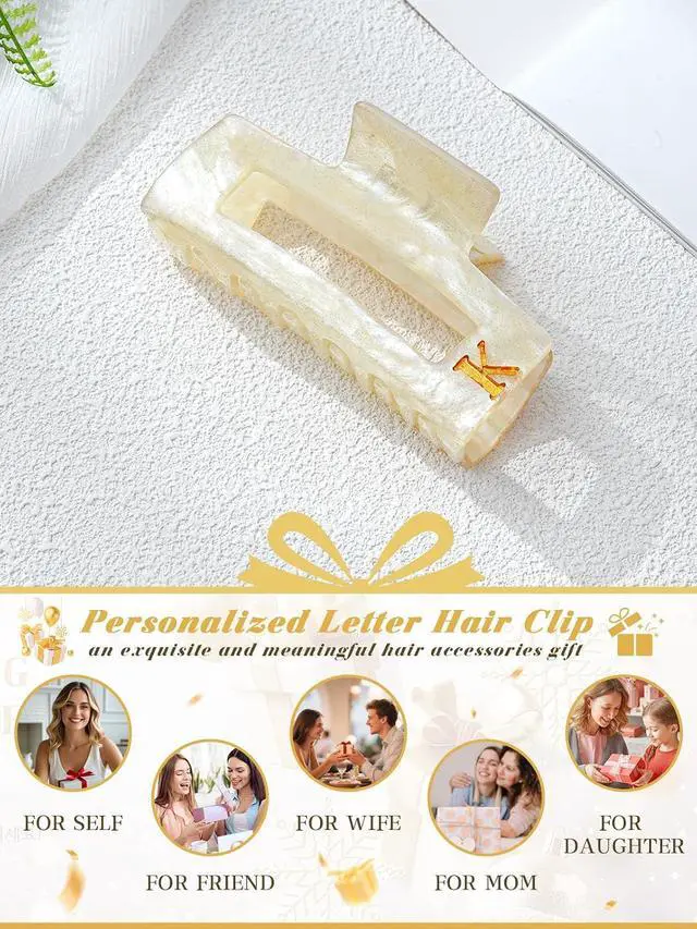 Alt view image 6 of 7 - ACECHA 3.9" Gold Initial Claw Clip for Women Thick Hair, Strong Hold | square acrylic clip, lightweight & sparkly gift for momdaughter, sister, friend, ideal for daily wear wedding party, letter K