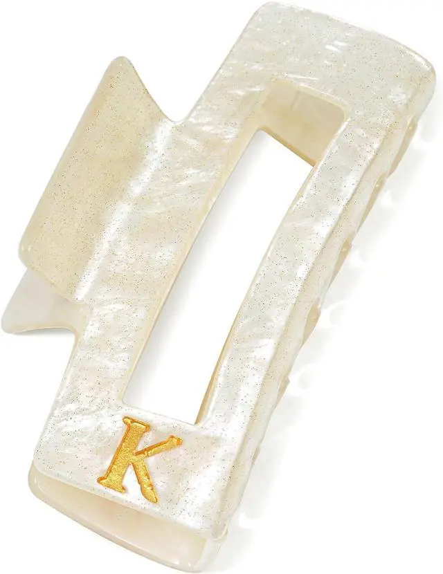 Main image of ACECHA 3.9" Gold Initial Claw Clip for Women Thick Hair, Strong Hold | square acrylic clip, lightweight & sparkly gift for momdaughter, sister, friend, ideal for daily wear wedding party, letter K