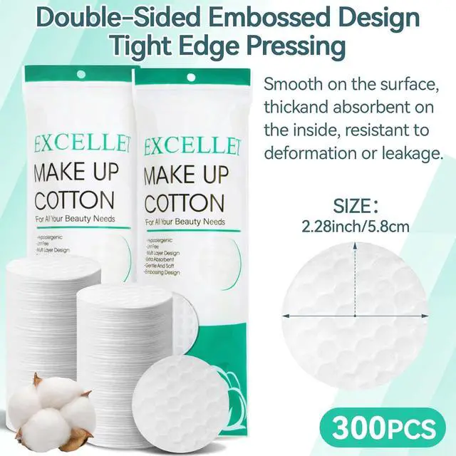 Alt view image 2 of 7 - 300PCS Cotton Rounds - Lint Free Cotton Pads for Face & Makeup Removal | Face makeup Pads High Absorbency Facial Cotton Pads for Toner, Cleansing, Nail Polish Remover, Eye Makeup & Daily Beauty Care