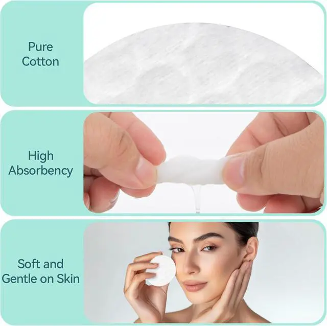 Alt view image 3 of 7 - 300PCS Cotton Rounds - Lint Free Cotton Pads for Face & Makeup Removal | Face makeup Pads High Absorbency Facial Cotton Pads for Toner, Cleansing, Nail Polish Remover, Eye Makeup & Daily Beauty Care