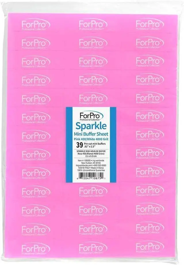 Main image of ForPro Professional Collection Sparkle Mini Buffer Sheet, Pre-Cut, Double-Sided Manicure & Pedicure Nail Buffers, Pink 400/White 4000 Grit, 39-Count