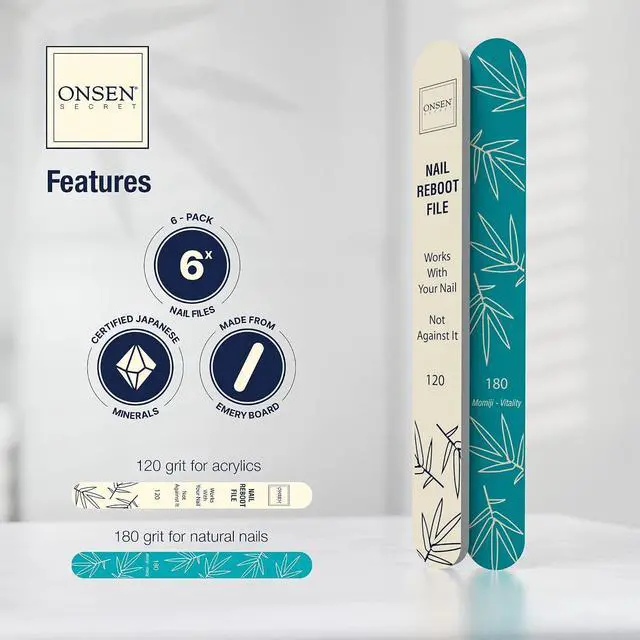 Alt view image 4 of 7 - Onsen Secret Japanese Nail File - Professional 6-Pack Nail Files, Double Sided Natural & Acrylic Filers - 120/180 Grit - Disposable, Salon Smooth | Best Onsen File for Shiny Nails