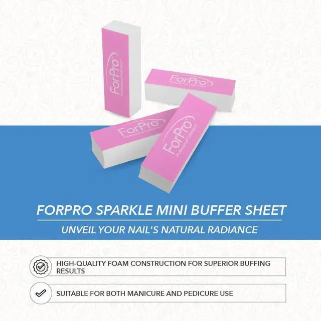 Alt view image 3 of 6 - ForPro Professional Collection Sparkle Mini Buffer Sheet, Pre-Cut, Double-Sided Manicure & Pedicure Nail Buffers, Pink 400/White 4000 Grit, 39-Count