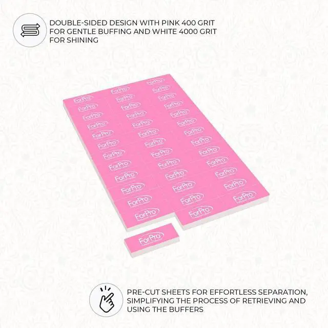 Alt view image 4 of 6 - ForPro Professional Collection Sparkle Mini Buffer Sheet, Pre-Cut, Double-Sided Manicure & Pedicure Nail Buffers, Pink 400/White 4000 Grit, 39-Count