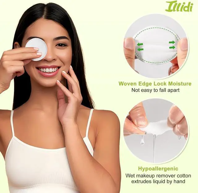 Alt view image 3 of 6 - Boxed 100% Cotton Rounds for Face (150), Dual-Texture, Soft, Lint-Free Makeup Remover Pads, Hypoallergenic, Highly Absorbent