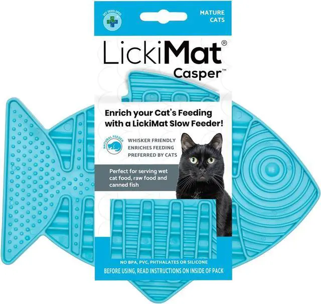 Main image of LickiMat Casper, Fish-Shaped Cat Slow Feeders Lick Mat, Boredom Anxiety Reducer; Perfect for Food, Treats, Yogurt, or Peanut Butter. Fun Alternative to a Slow Feed Cat Bowl or Dish, Turquoise