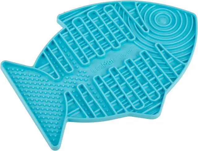 Alt view image 3 of 6 - LickiMat Casper, Fish-Shaped Cat Slow Feeders Lick Mat, Boredom Anxiety Reducer; Perfect for Food, Treats, Yogurt, or Peanut Butter. Fun Alternative to a Slow Feed Cat Bowl or Dish, Turquoise