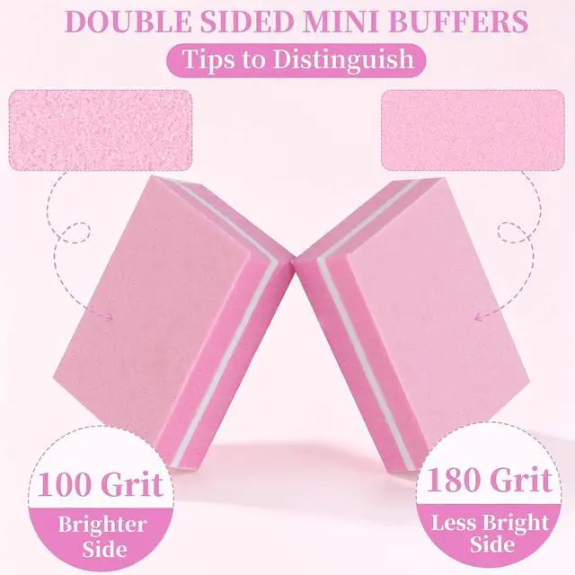 Alt view image 3 of 6 - Mini Nail Buffer Block: 45 Pack 100/180 Grit Sponge Files Pink | Acrylic, Gel and Natural Nails, Shape, Smooth and Prep Surfaces for Home, Salon and Travel Manicures