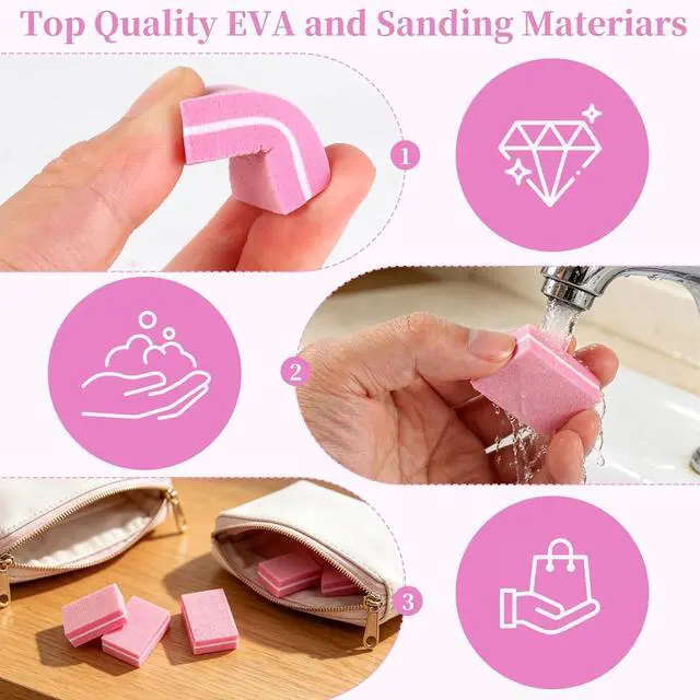 Alt view image 4 of 6 - Mini Nail Buffer Block: 45 Pack 100/180 Grit Sponge Files Pink | Acrylic, Gel and Natural Nails, Shape, Smooth and Prep Surfaces for Home, Salon and Travel Manicures