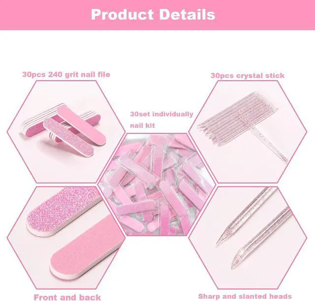 Alt view image 5 of 6 - Mini Nail Files, 30Sets Nail Kits 2-Piece | Nail Files 240Grit, Crystal Stick, Individually Packaged Nail Tool Kit, for Fingernails, Toenails & Press on Nail
