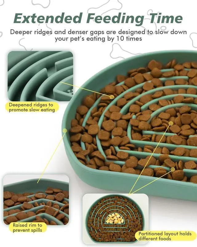 Alt view image 2 of 7 - Slow Feeder Dog Bowls, Anti-Choking Puzzle Maze Dog Food Bowl for Medium Small Breeds, Silicone Puppy Feeding Dish with Non-Slip Suction Cup, Fast Eating Prevention, Boredom and Anxiety Reducer