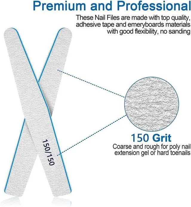 Alt view image 4 of 6 - Nail Files 150/150 Grit, 12pcs for Poly Extension Gel, Emery Boards for Acrylic and False Nails, Coarse Manicure Pedicure Tools for Home Salon
