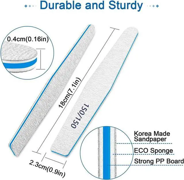 Alt view image 2 of 6 - Nail Files 150/150 Grit, 12pcs for Poly Extension Gel, Emery Boards for Acrylic and False Nails, Coarse Manicure Pedicure Tools for Home Salon