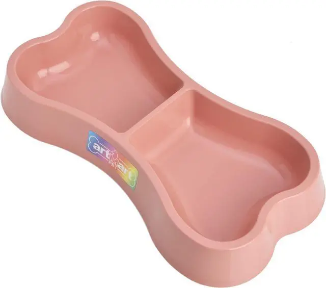 Main image of Lightweight Small Dog Puppy Cat Food and Water Bowls 6 oz Double Pink Plastic Portable Outdoor Travel Dish (Indie Pink)