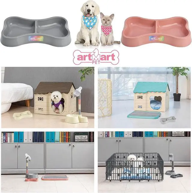 Alt view image 2 of 7 - Lightweight Small Dog Puppy Cat Food and Water Bowls 6 oz Double Pink Plastic Portable Outdoor Travel Dish (Indie Pink)
