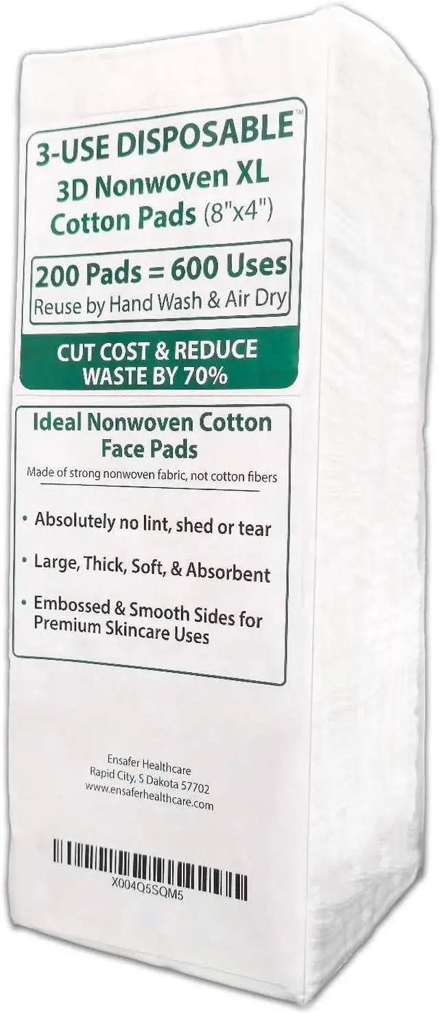 Main image of Nonwoven Cotton Face Pads (2XL 8"x4") 200Cts (600 Uses), Cut Cost & Disposal Waste by 70%, Ultra Thick Soft & Durable, No Lint & Tearing Even Stretched, Ideal for Makeup Removal