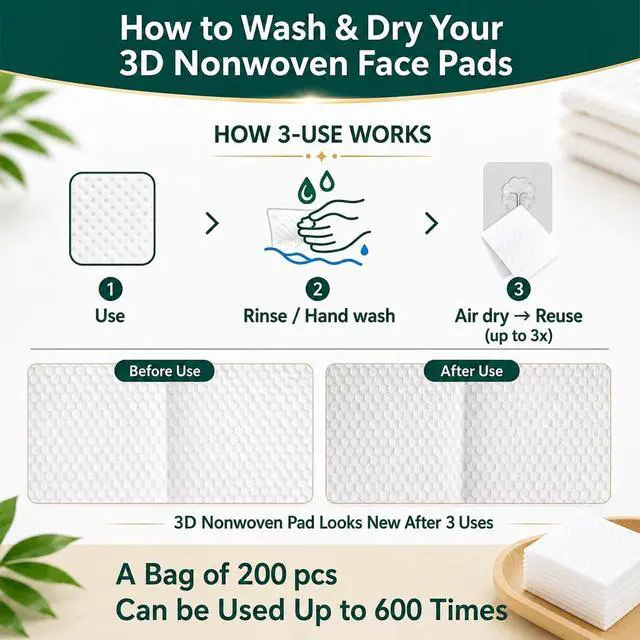 Alt view image 5 of 7 - Nonwoven Cotton Face Pads (2XL 8"x4") 200Cts (600 Uses), Cut Cost & Disposal Waste by 70%, Ultra Thick Soft & Durable, No Lint & Tearing Even Stretched, Ideal for Makeup Removal
