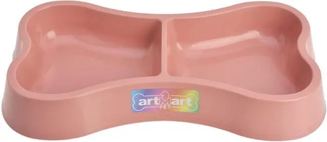 Alt view image 6 of 7 - Lightweight Small Dog Puppy Cat Food and Water Bowls 6 oz Double Pink Plastic Portable Outdoor Travel Dish (Indie Pink)