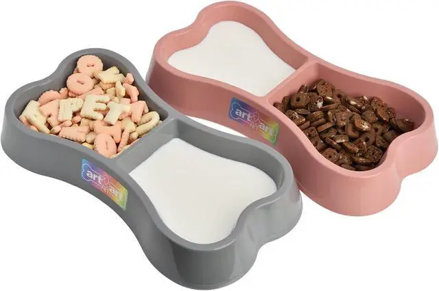 Alt view image 7 of 7 - Lightweight Small Dog Puppy Cat Food and Water Bowls 6 oz Double Pink Plastic Portable Outdoor Travel Dish (Indie Pink)