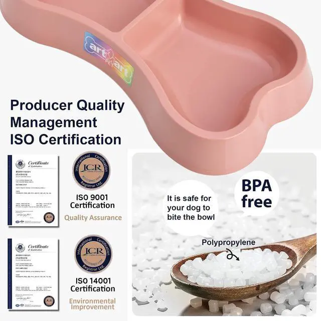 Alt view image 4 of 7 - Lightweight Small Dog Puppy Cat Food and Water Bowls 6 oz Double Pink Plastic Portable Outdoor Travel Dish (Indie Pink)