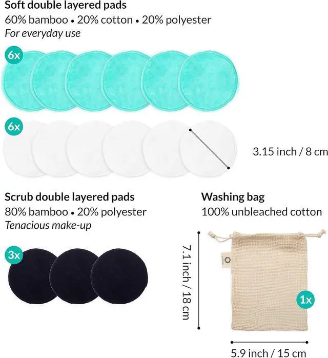 Alt view image 4 of 6 - Reusable Makeup Remover Pads | Eco Friendly & Zero Waste Cotton Rounds | Beauty Products | 15 Natural & Organic Face Pads with Laundry Bag | Soft for All Skin Types | Bamboo Wipes for Facial Cleansing