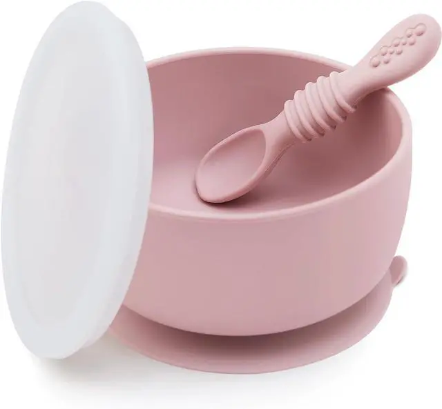 Main image of SAMiGO Silicone Suction Baby Bowl and Spoon Set with Lid for Self Feeding | 6-12 Months, Infant First Stage Food Set, Starting Solids Must Haves, Baby Feeding Eating Essentials, Led Weaning Supplies