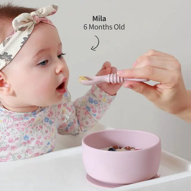 Alt view image 4 of 7 - SAMiGO Silicone Suction Baby Bowl and Spoon Set with Lid for Self Feeding | 6-12 Months, Infant First Stage Food Set, Starting Solids Must Haves, Baby Feeding Eating Essentials, Led Weaning Supplies