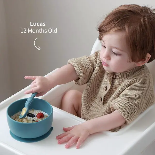 Alt view image 5 of 7 - SAMiGO Silicone Suction Baby Bowl and Spoon Set with Lid for Self Feeding | 6-12 Months, Infant First Stage Food Set, Starting Solids Must Haves, Baby Feeding Eating Essentials, Led Weaning Supplies