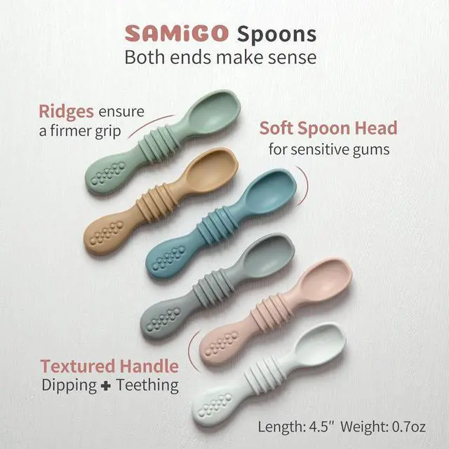 Alt view image 6 of 7 - SAMiGO Silicone Suction Baby Bowl and Spoon Set with Lid for Self Feeding | 6-12 Months, Infant First Stage Food Set, Starting Solids Must Haves, Baby Feeding Eating Essentials, Led Weaning Supplies