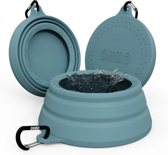 Main image of OHMO Spill Proof Collapsible Dog Bowl, 24oz Portable Dog Water Bowl | Low Center Gravity Stability, Tapered Splash Control, Foldable Cat Bowl, Dishwasher Safe, Dog Travel Essential, Light Blue