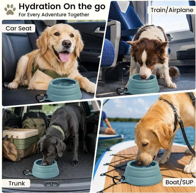 Alt view image 3 of 7 - OHMO Spill Proof Collapsible Dog Bowl, 24oz Portable Dog Water Bowl | Low Center Gravity Stability, Tapered Splash Control, Foldable Cat Bowl, Dishwasher Safe, Dog Travel Essential, Light Blue