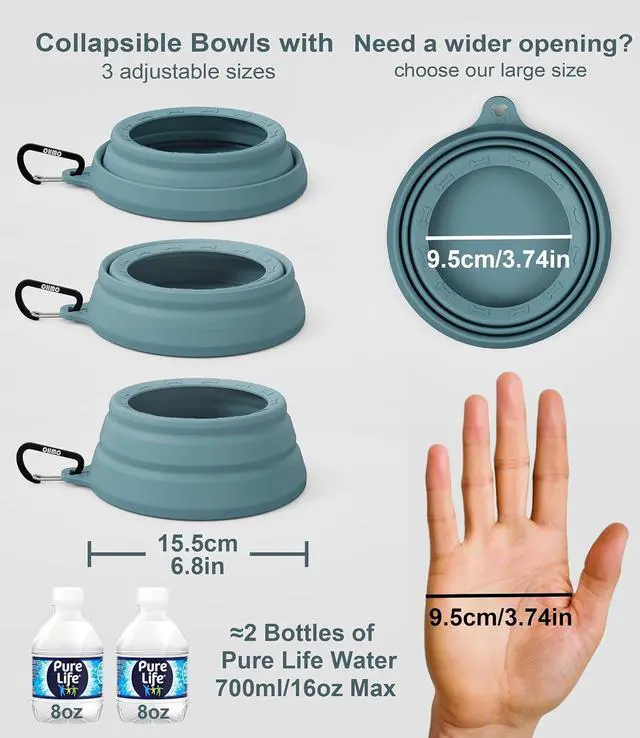 Alt view image 6 of 7 - OHMO Spill Proof Collapsible Dog Bowl, 24oz Portable Dog Water Bowl | Low Center Gravity Stability, Tapered Splash Control, Foldable Cat Bowl, Dishwasher Safe, Dog Travel Essential, Light Blue