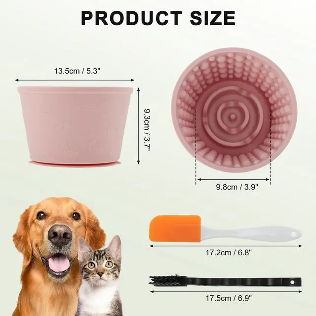 Alt view image 2 of 7 - Slow Feeder Dog Bowls, Silicone Dog Lick Bowl with Brush & Scraper, Non-Slip Base Slow Feeder for Anxiety Alleviating & Oral Health, Pinkish Purple