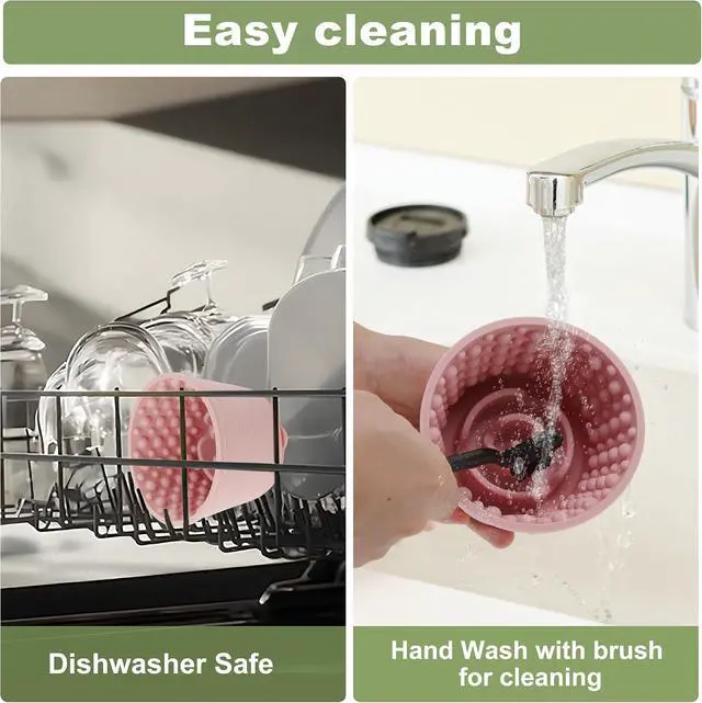 Alt view image 5 of 7 - Slow Feeder Dog Bowls, Silicone Dog Lick Bowl with Brush & Scraper, Non-Slip Base Slow Feeder for Anxiety Alleviating & Oral Health, Pinkish Purple