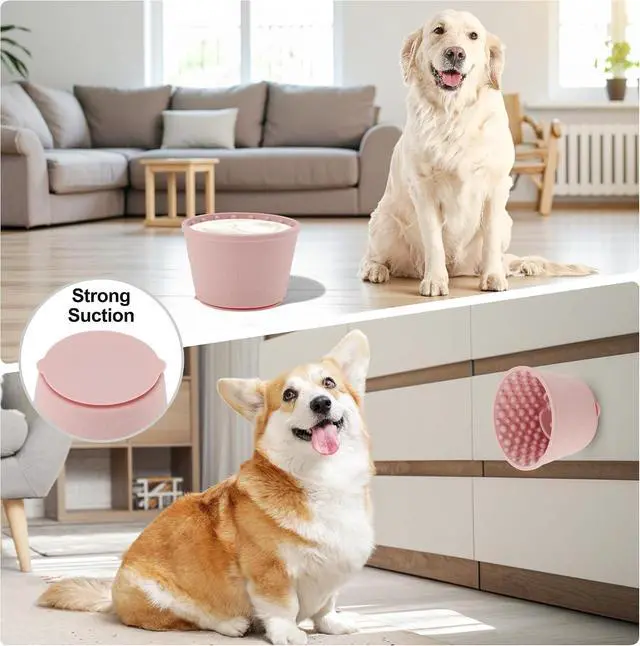 Alt view image 4 of 7 - Slow Feeder Dog Bowls, Silicone Dog Lick Bowl with Brush & Scraper, Non-Slip Base Slow Feeder for Anxiety Alleviating & Oral Health, Pinkish Purple