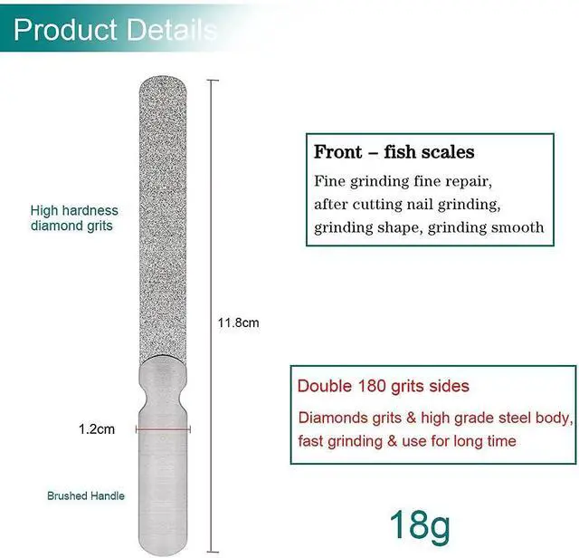 Alt view image 2 of 7 - Diamond Nail File for Natural Nails, 4.6 Inch Double Sided 180 Grits Emery Boards Metal Toe Nail Files for Thick Toenails and Fingernail (1 Pack)