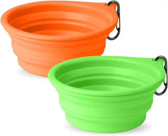 Main image of Dog Bowl Travel Collapsible Bowls 2 Pack, Portable Foldable Cats Dogs Water Dish Puppy Bowl (Orange 172 + Fluorescent Green)