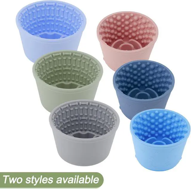 Alt view image 7 of 7 - Slow Feeder Dog Bowls, Silicone Dog Lick Bowl with Brush & Scraper, Non-Slip Base Slow Feeder for Anxiety Alleviating & Oral Health, Pinkish Purple
